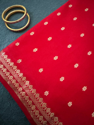 Lightweight Banarasi Katan Silk Saree | Red | Gold Zari | Handwoven | Silk Mark Certified | Ships from California